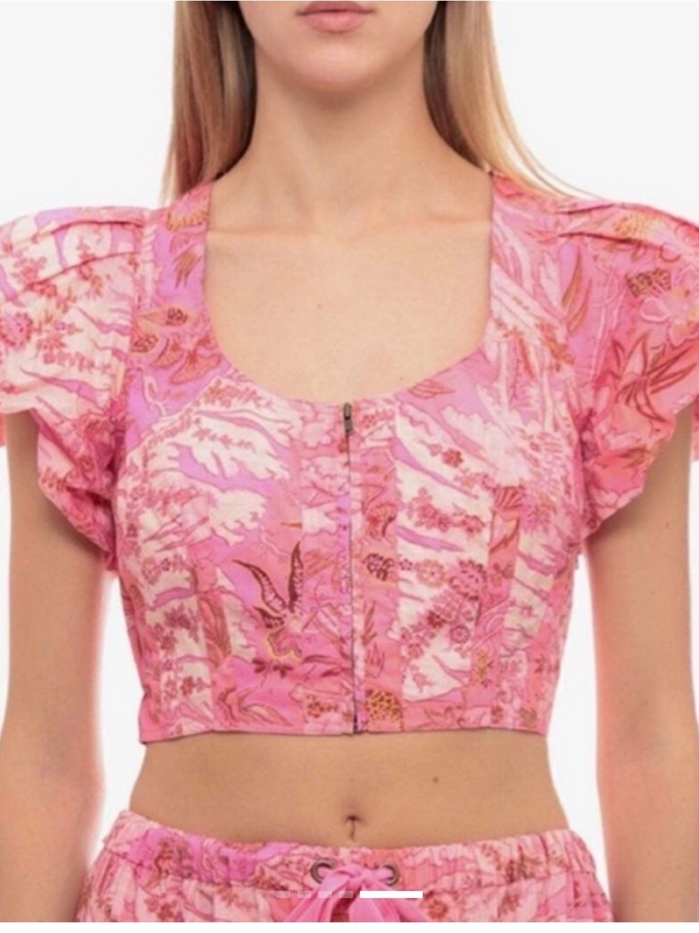 Pink Ulla Johnson  Floral Cropped Puff-Sleeve Top